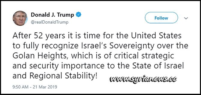 Trump Deadliest Tweet about Golan Heights