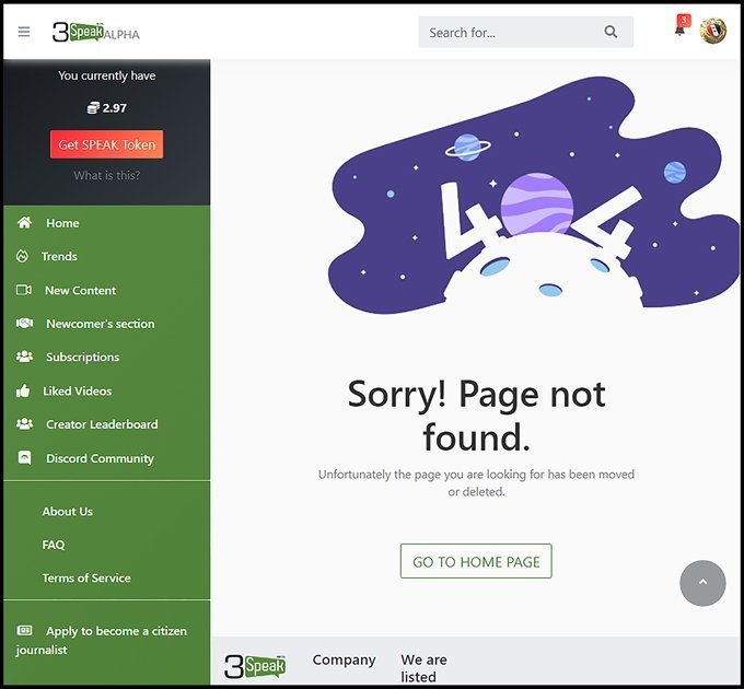 Censorship- 3Speak Dashboard Warning: Sorry Page Not Found