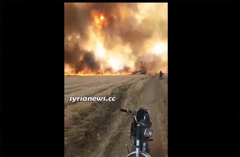 NATO terrorists burning Syrian wheat crops in Ras Al Ayn - Hasakah