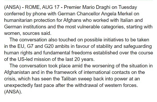 Italy worried about the Taliban