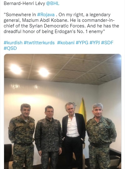 BHL illegally entered Syria & met with SDF 'leader' with whom Gamba signed the outrageous agreement. 11 December 2019.