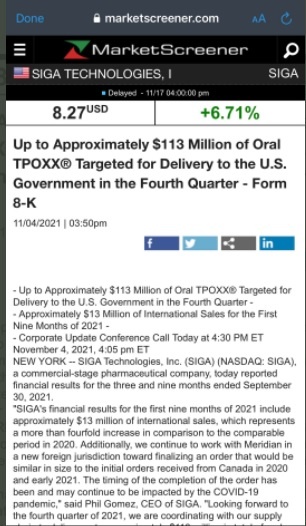TPOXX for eradicated smallpox doing quite well in the recent market.