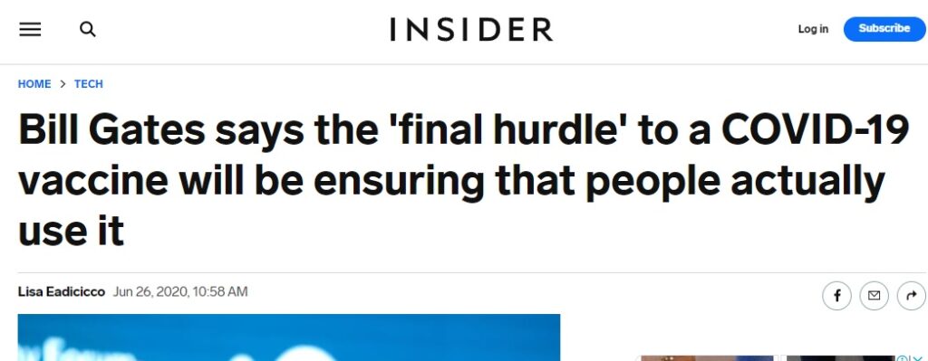 Summer 2020: Gates' 'final hurdle' would be forcing people to take the not vaccines. A fall 2021 smallpox terror attack would make the new smallpox shots more readily acceptable.