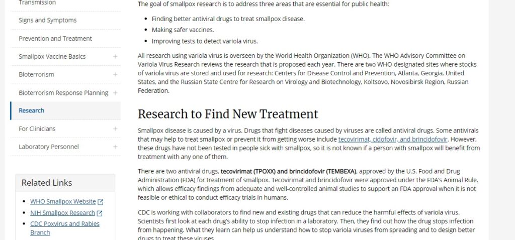 CDC on smallpox research & WHO oversight.
