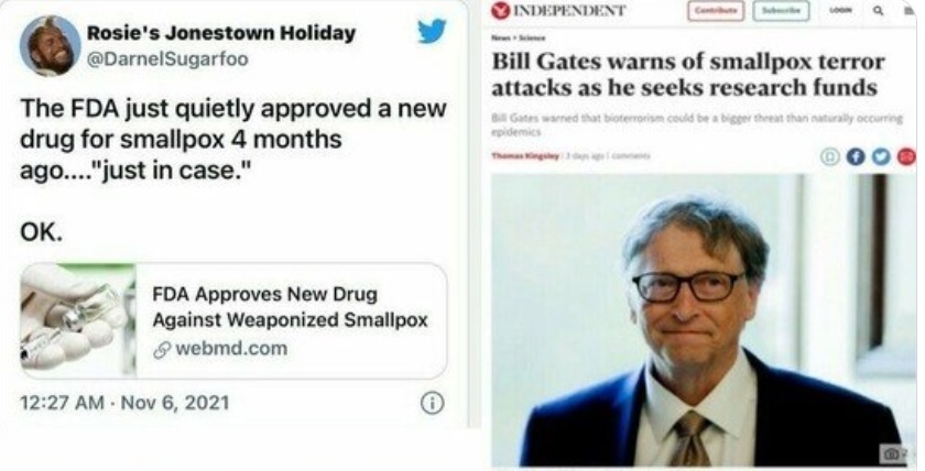 Bill Gates warns about bioterror smallpox attacks a few months after the FDA authorizes a new drug for the eradicated smallpox virus.