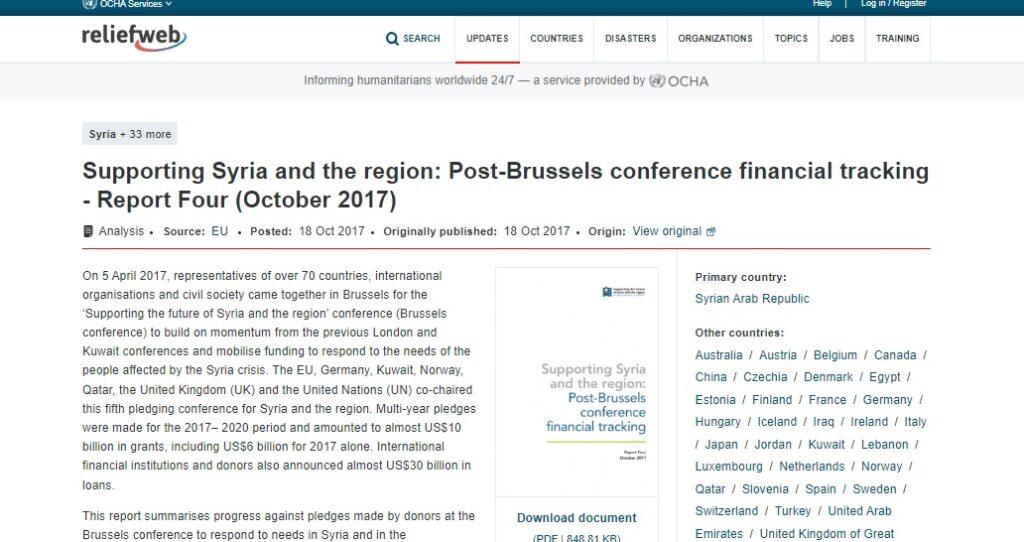 Brussels 2017: OCHA ReliefWeb on funds raised by countries who dumped in their human garbage & NATO weapons.
