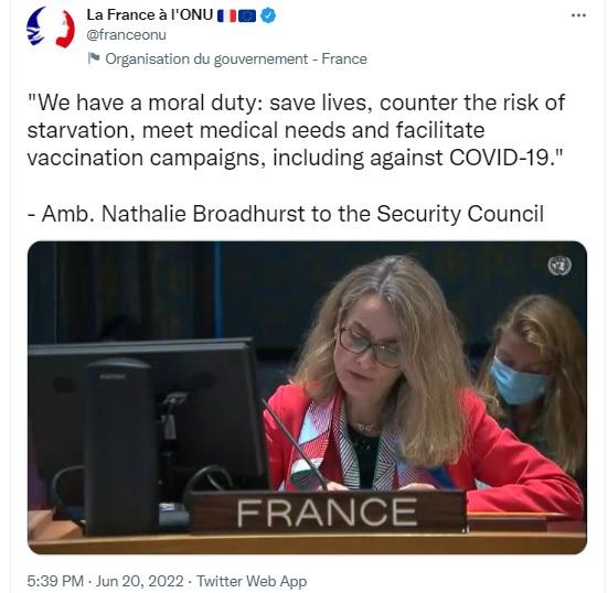 French ambassador to UNSC still obsessed with forcing C19 vaccines on Syria.