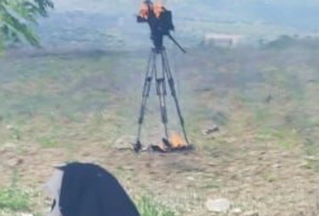 Camera still burning after Israel assassinated two journalists from al Mayadeen