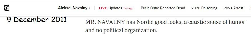 NYT will miss Navalny's "Nordic good looks."