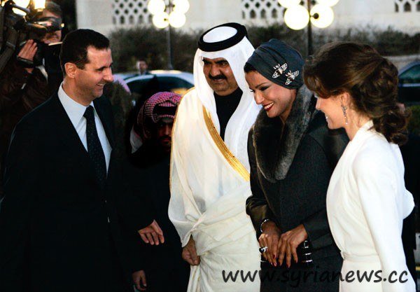 The Sheikh of Qatar with his wife is welcomed by Asma and Bashar al-Assad in Syria in 2008. At that time, they were close friends.