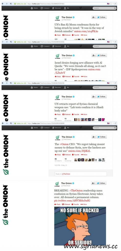 Part of the tweets SEA posted on The Onion account