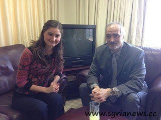 Anastasia Popova with Bashar Jaafari, the Syrian ambassador to the UN.