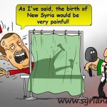 Syrian cartoon about the violent machinations of Turkish Prime Minister Erdogan.