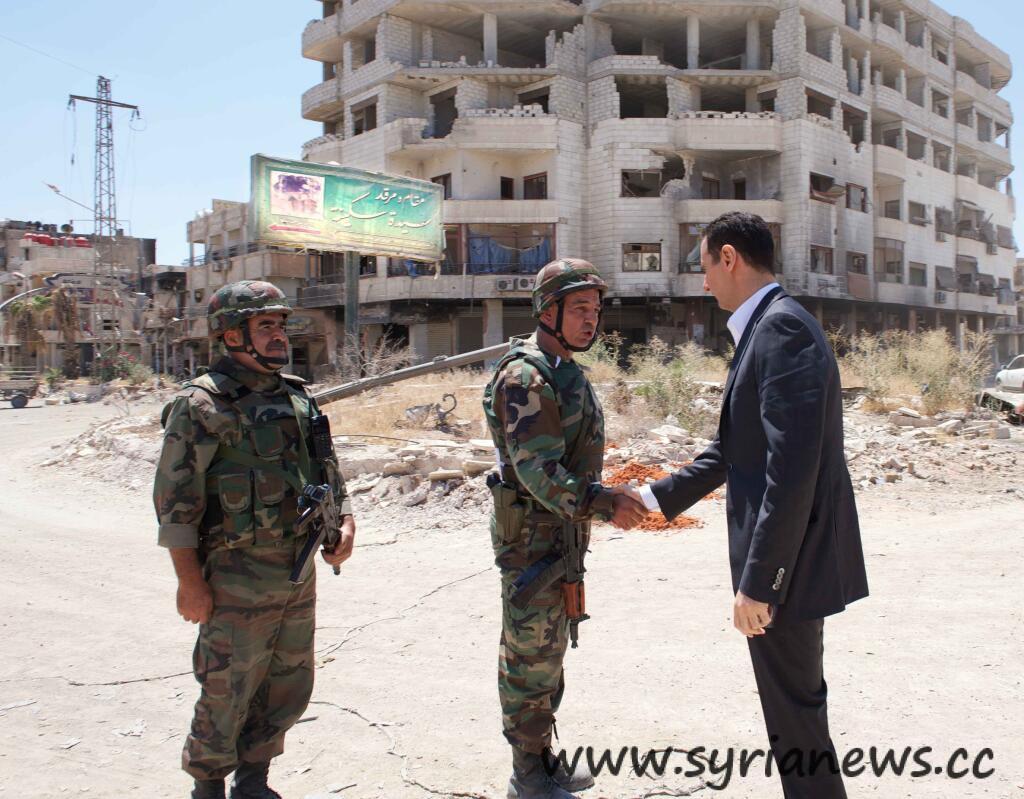 Syrian President Assad inspects Army Soldiers in Daraya