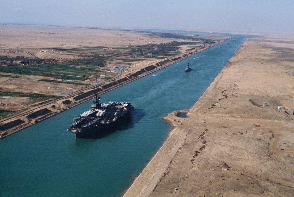 US Navy Aircraft Carrier Passing Through Suez Canal