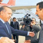 Syrian President Dr. Bashar Assad (right) sincerely welcoming Caliph wannabe Erdoğan (left with obvious fake feelings)