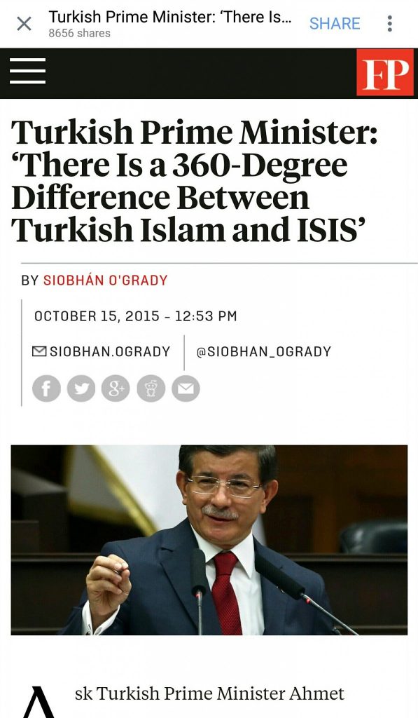 Turkish Prime Minister Ahmet Davutoglu agrees with ISIS