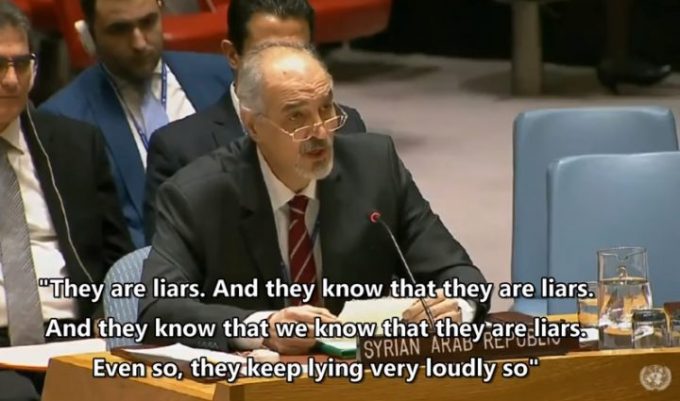 Syrian ambassador Jaafari addressing NATO reps at UNSC