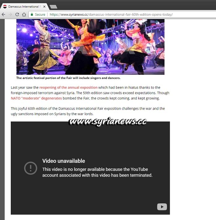 syrianews youtube sana syria channel terminated
