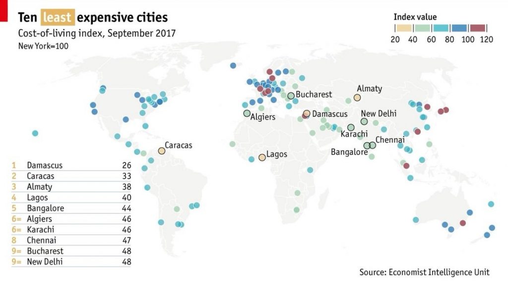 Least Expensive Cities - Cost of Living Index - High Res