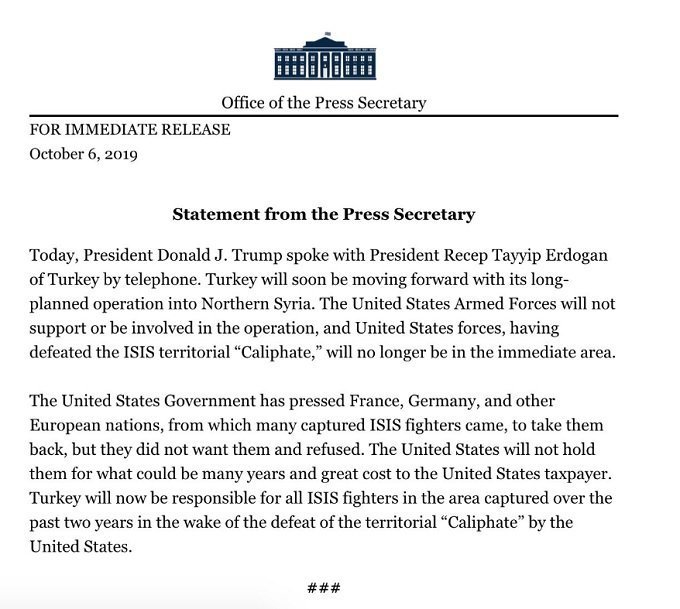Trump wh- Kurds sdf-turkey Erdogan