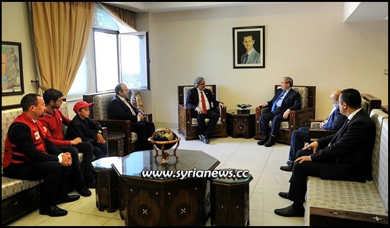 Syrian Deputy Minister of Foreign Affairs Faisal Mikdad hands over Albanian Child Alvin recovered from Al Hol camp to SRC and IFRC