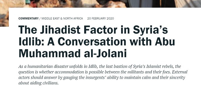 Crisis Group promoting Al-Qaeda's Jolani terrorist