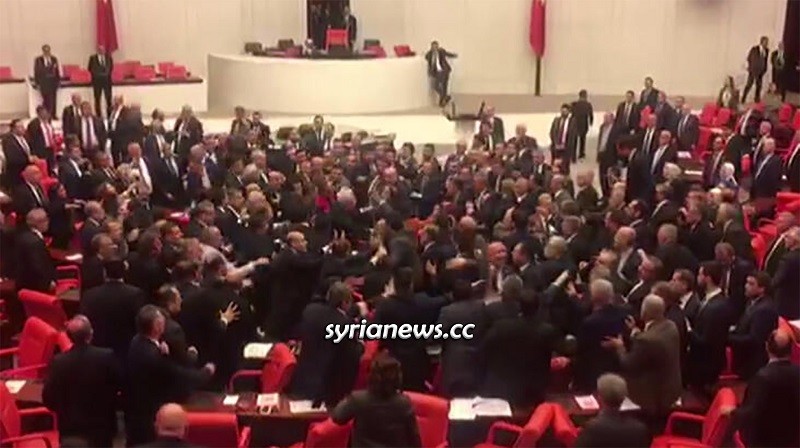Turkish Parliament MPs fight over Erdogan intervention in Idlib