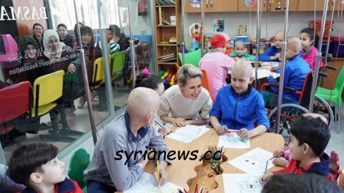 Syria first lady Asmaa Assad visit al-Biruni cancer treatment hospital