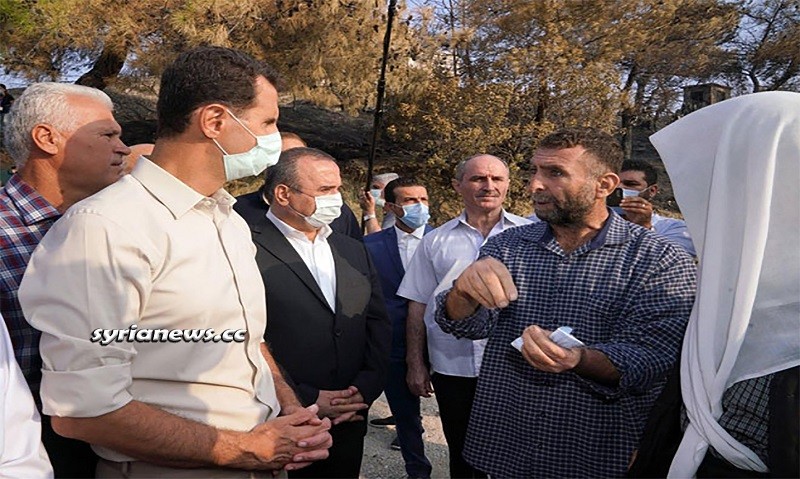 President Assad inspects the fires aftermath in Latakia countryside