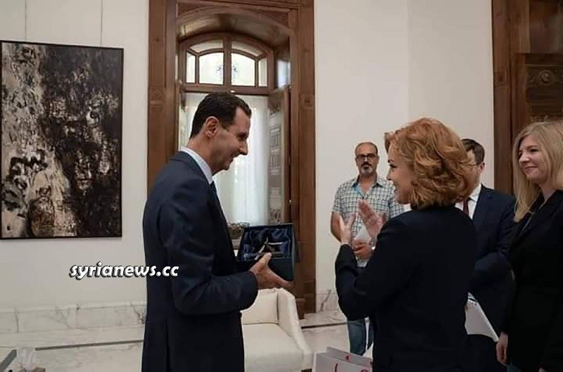 President Assad with Olga Belova of Russian Ministry of Defense Zvezda TV