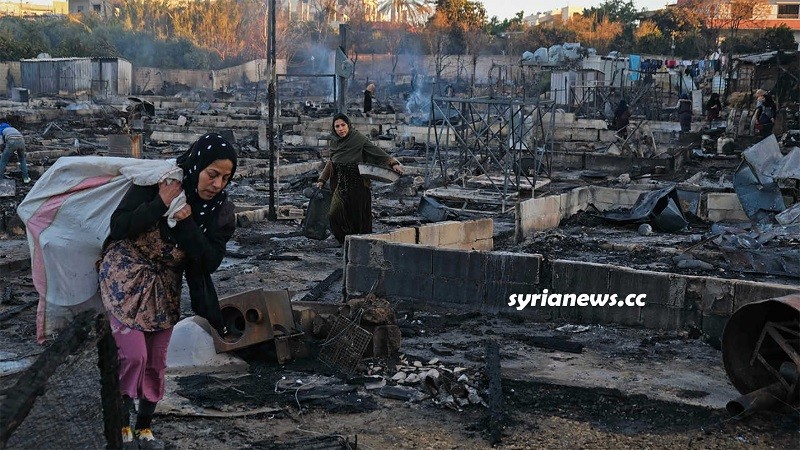 Lebanese armed terrorists set fire to displaced Syrian refugees tents in northern Lebanon