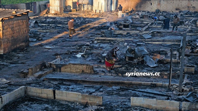 Lebanese armed terrorists set fire to displaced Syrian refugees tents in northern Lebanon