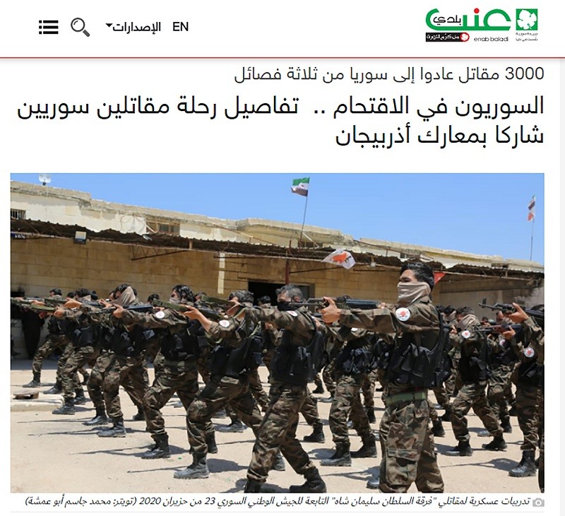 Terrorists 'media' reporting on Syrian mercenaries sent by Erdogan to Nagorno Karabakh