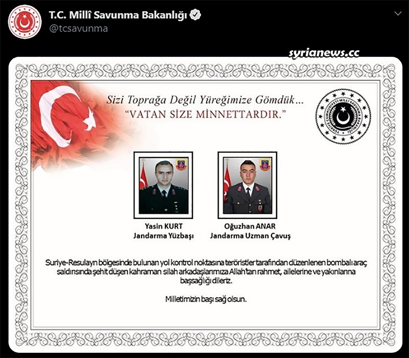 Turkish military mourn the death of its soldiers in Ras Al Ain