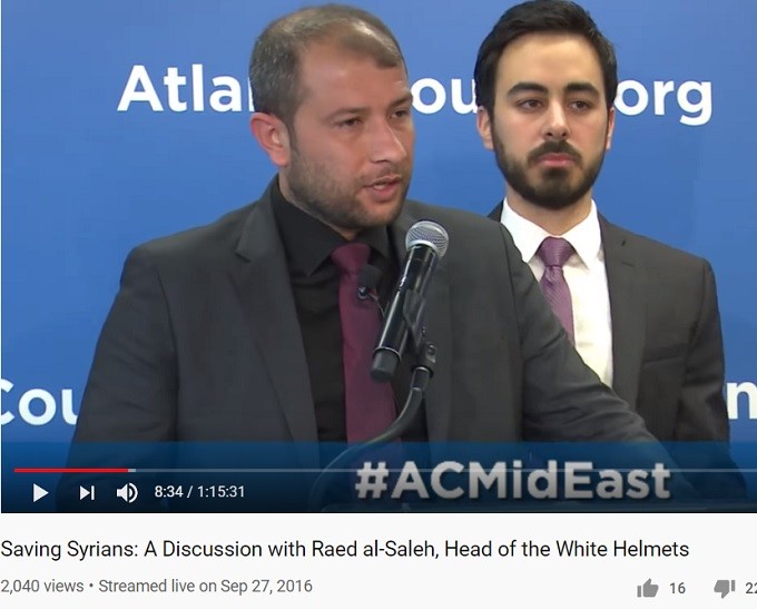 Quadruple dipping & Gobbels propaganda: AC tax funded, as are Helmets, fake head Raed Saleh (& translator) -- always ready for a false flag.