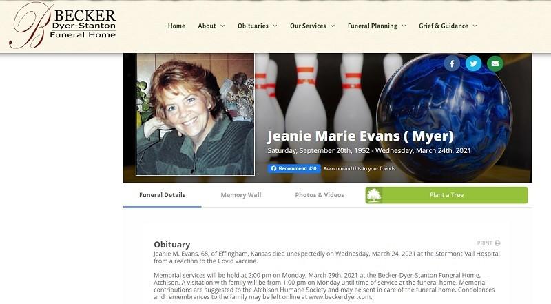 Jeanie Evans became VAERS data.