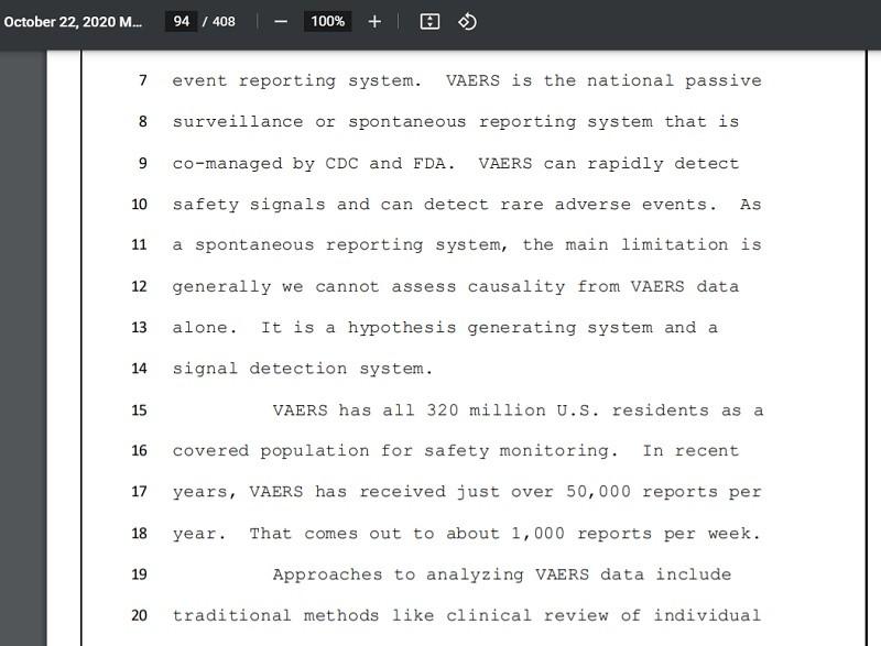 Importance of VAERS noted during FDA meeting pre-EUA's.