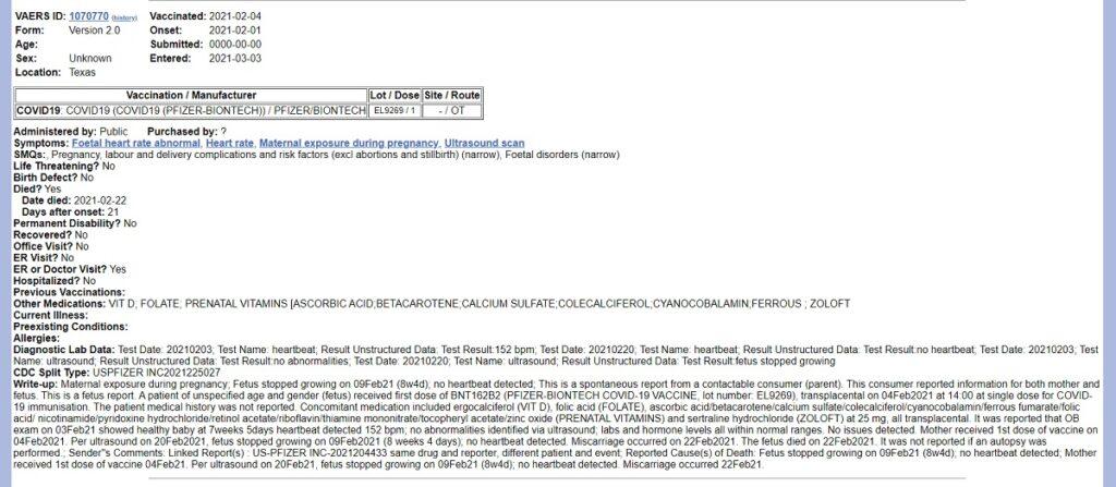 Fetal death might not have been recorded had Pfizer protocol stood.