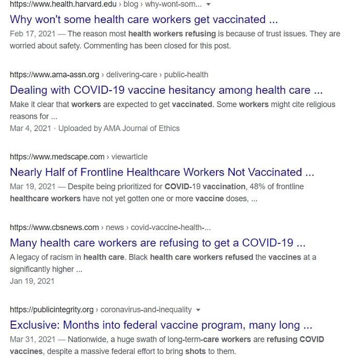 VAERS deaths increase and media obsessed with not all healthcare workers on board.