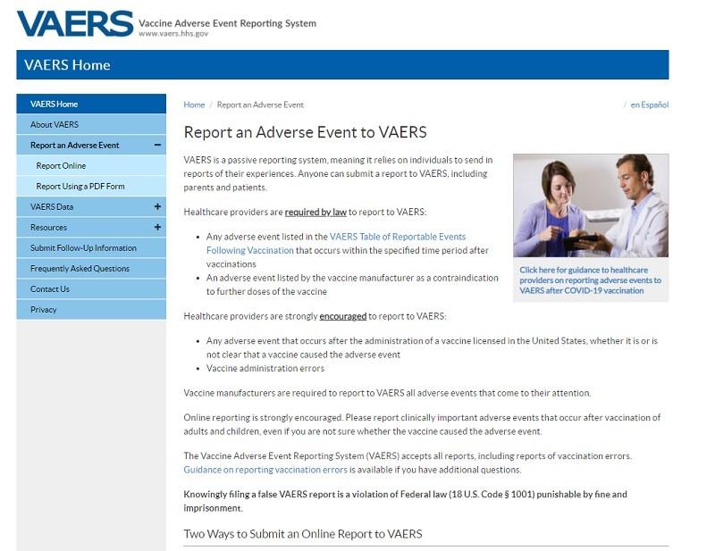HHS notes illegal filing of VAERS is a federal offense.
