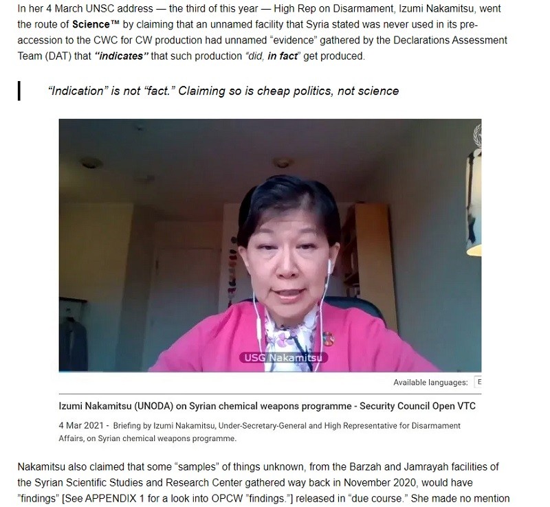 Nakamitsu repeats the same lies toe the UNSC monthly Syria chemical hoax meeting.
