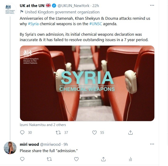 UK ambassador does not answer chemical weapons full admission question.