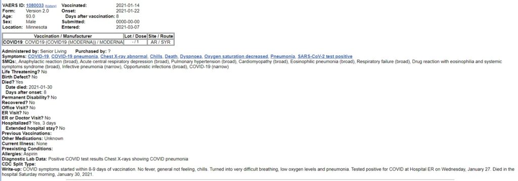 VAERS post shot COVID death.