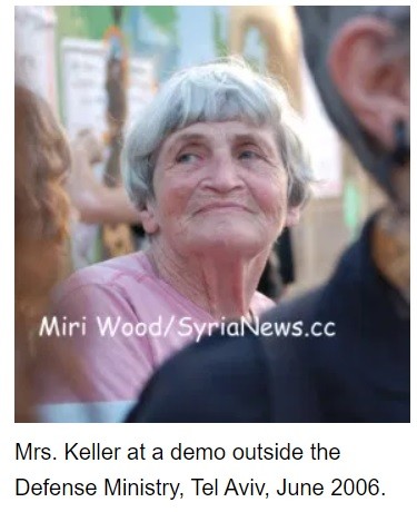Mrs. Chava Keller at June 2006 demo against Israeli bombing of Gaza.