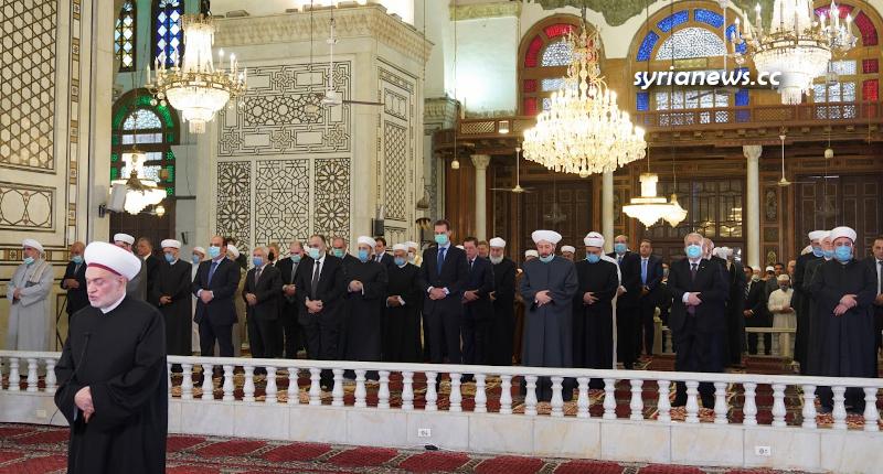 President Bashar Assad performs Eid Prayers in Grand Omayyad Mosque in Damascus