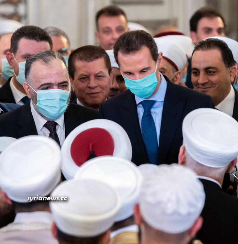President Bashar Assad performs Eid Prayers in Grand Omayyad Mosque in Damascus