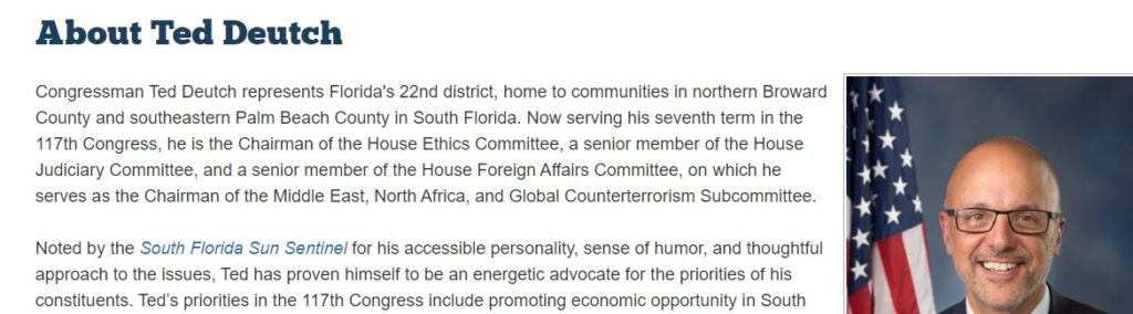 Congress member Deutch is even on the ethics committee.
