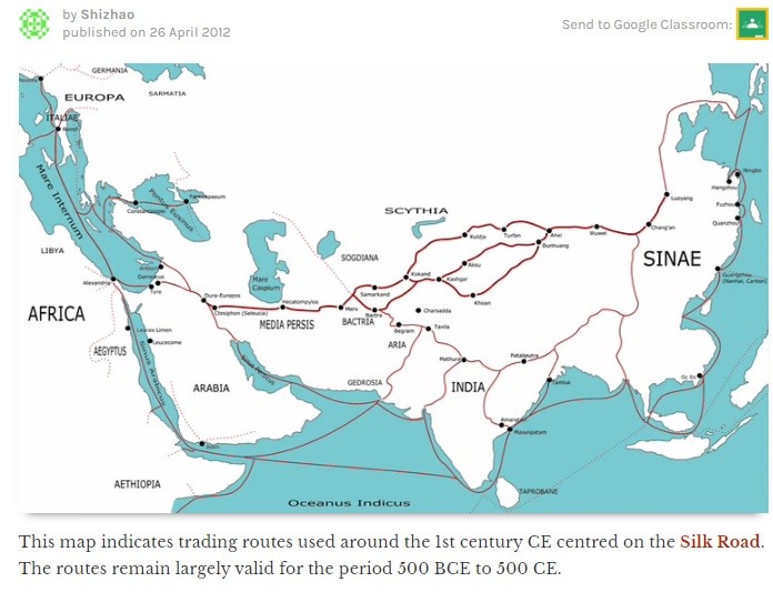 The Ancient Silk Road spanned the Asian continent, with China and Syria playing key roles in economic trade and cultural development.