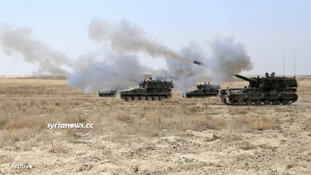 NATO Turkish Army and Muslim Brotherhood terrorist groups artillery and tanks in northern Syria